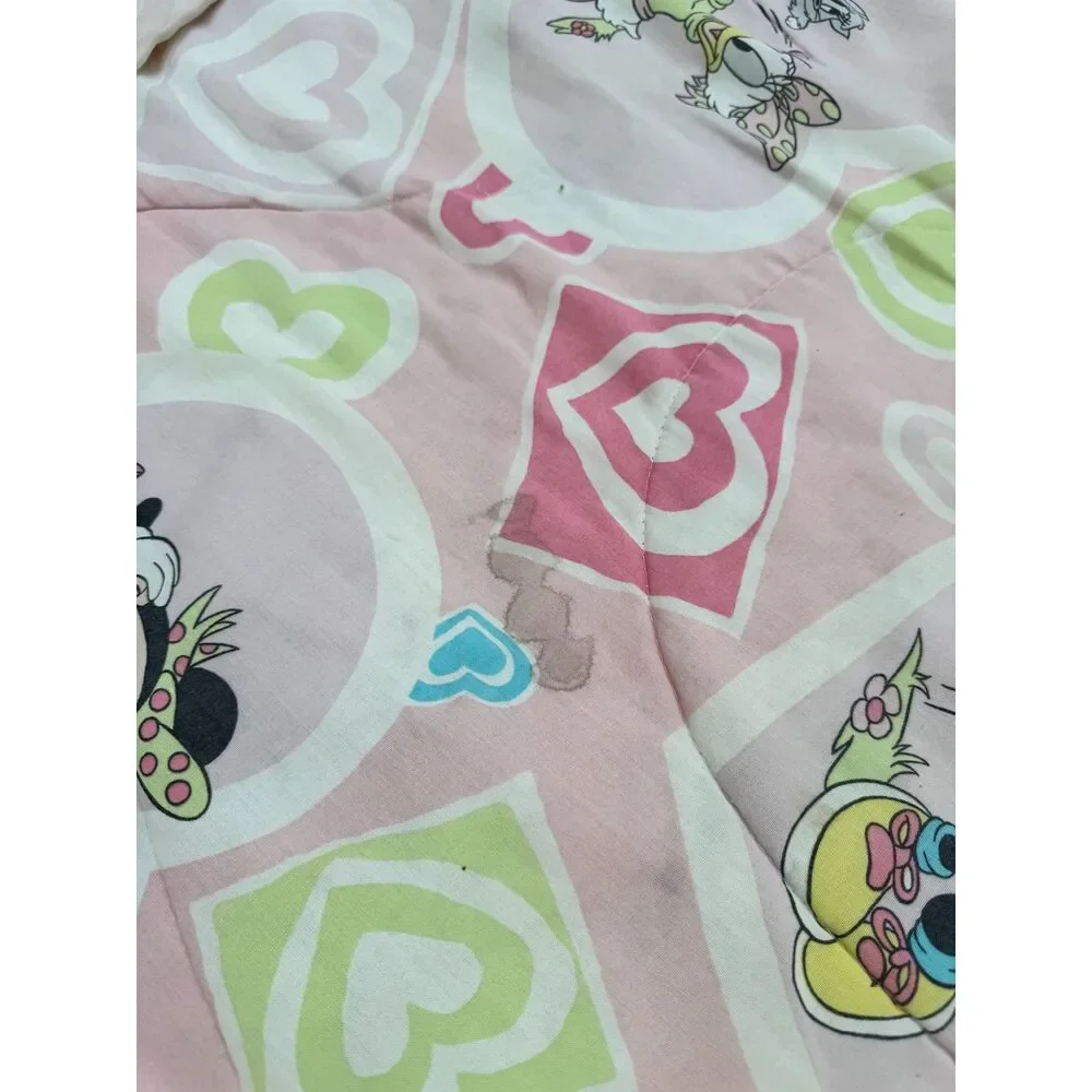 AS-IS Vintage 80s/90s Disney Minnie Mouse Daisy Duck Twin Comforter Pastel Heart